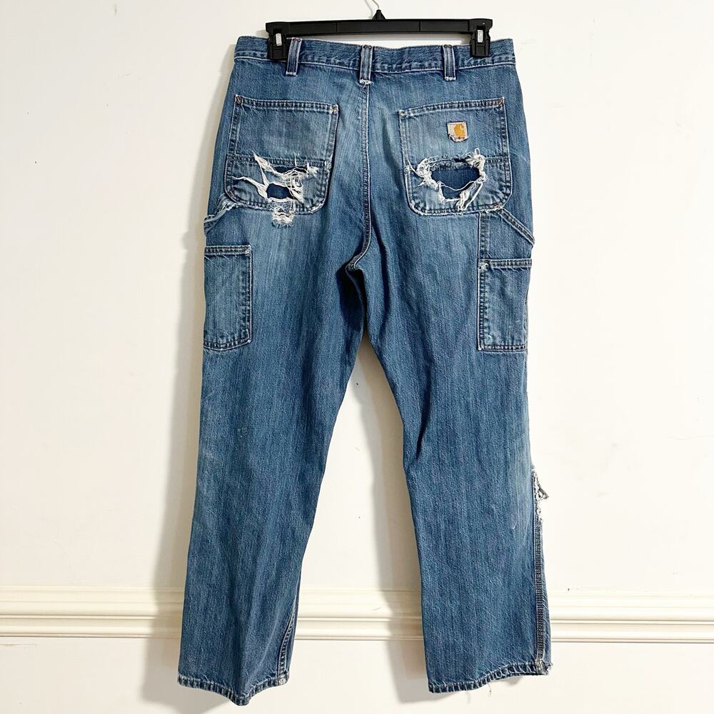 Vtg Carhartt Distressed Workwear Jeans 34x30 Loose Fit Carpenter B11 Denim